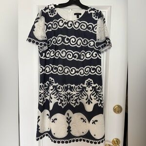 J. Crew Navy and White Patterned Dress